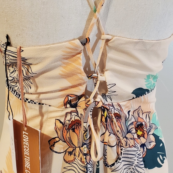 LOVE CULTURE | Peach Tropical Lace Up Jumpsuit - Picture 7 of 10